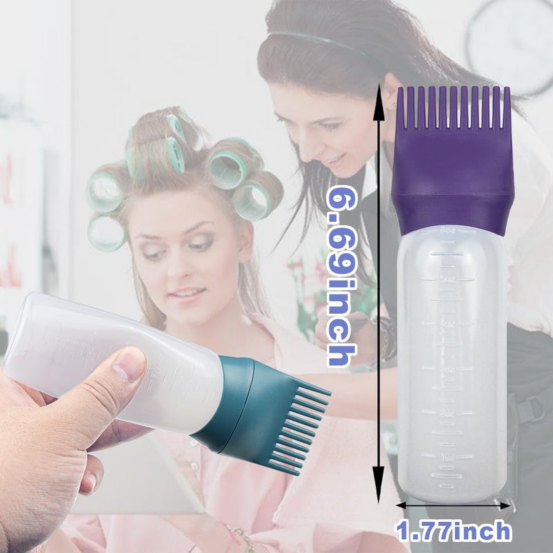 ELANE 4 Pack Root Comb Applicator Bottles, Oiling Applicator for Hair Dye & Shampoos, Salon Use (Purple+Green) - Image 2